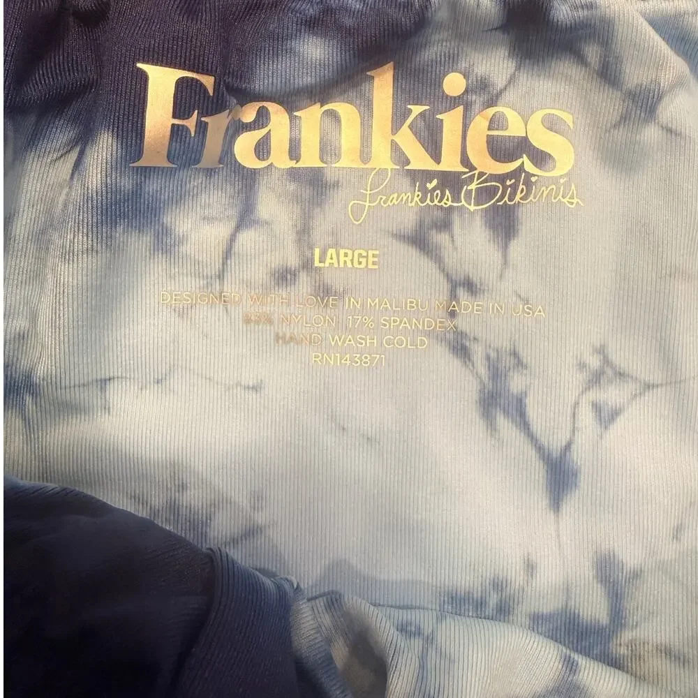 Frankies Bikinis Blue & White Tie-Dye Tie-Side Bottoms - Large